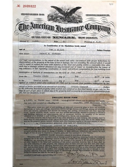 1917 - THE AMERICAN INSURANCE COMPANY OF THE CITY OF NEWARK, NEW JERSEY