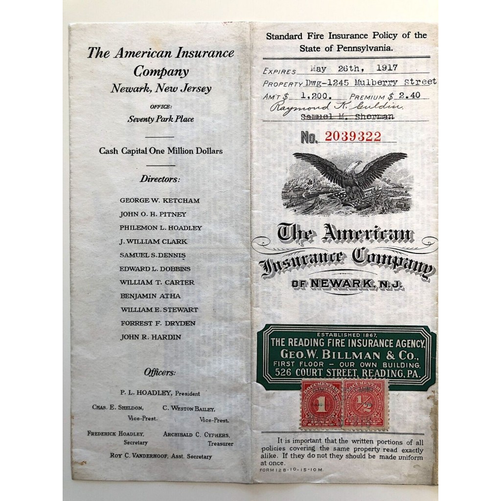 1917 - THE AMERICAN INSURANCE COMPANY OF THE...