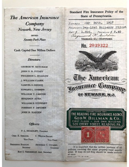 1917 - THE AMERICAN INSURANCE COMPANY OF THE CITY OF NEWARK, NEW JERSEY