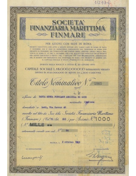 SOC. FINANZIARIA MARITTIMA FINMARE AZIONI ROMA