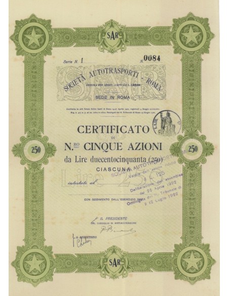 SOCIETA' AUTOTRASPORTI ROMA - 5 AZIONI