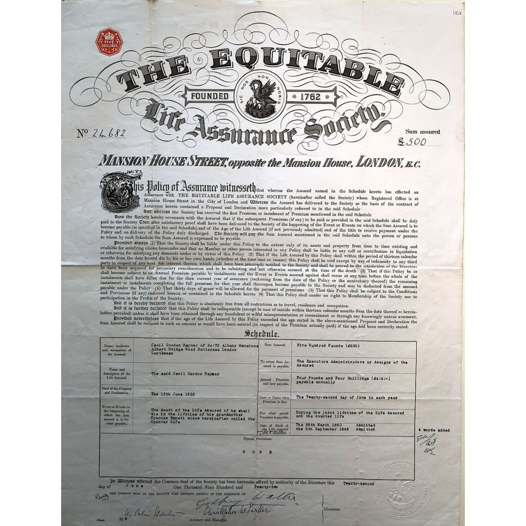 1922 - THE EQUITABLE LIFE ASSURANCE SOCIETY