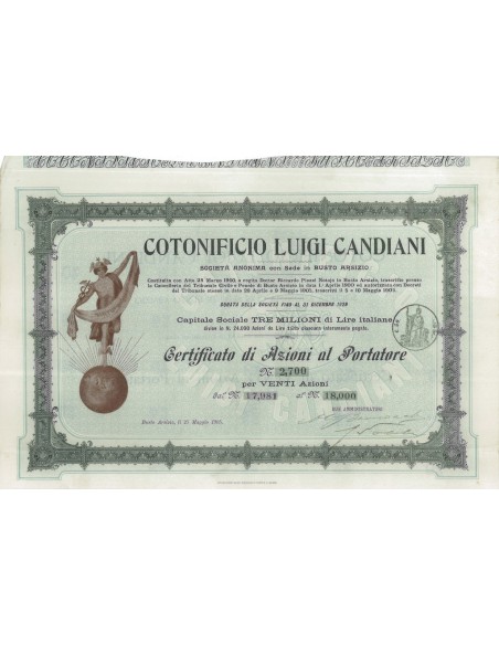 COTONIFICIO LUIGI CANDIANI - 20 AZIONI BUSTO ARSIZIO 1905