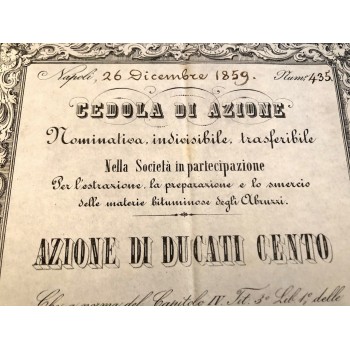 SOC. IN PART. PER L'ESTRAZIONE, LA PREPARAZIONE E LO SMERCIO DELLE MATERIE BITUMINOSE DEGLI ABRUZZI - NAPOLI 1859