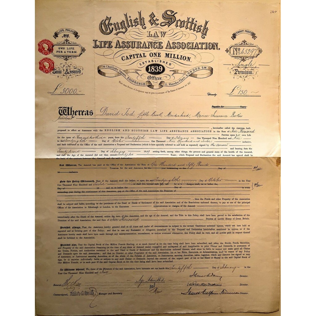 1909 - ENGLISH AND SCOTTISH LIFE ASSURANCE...