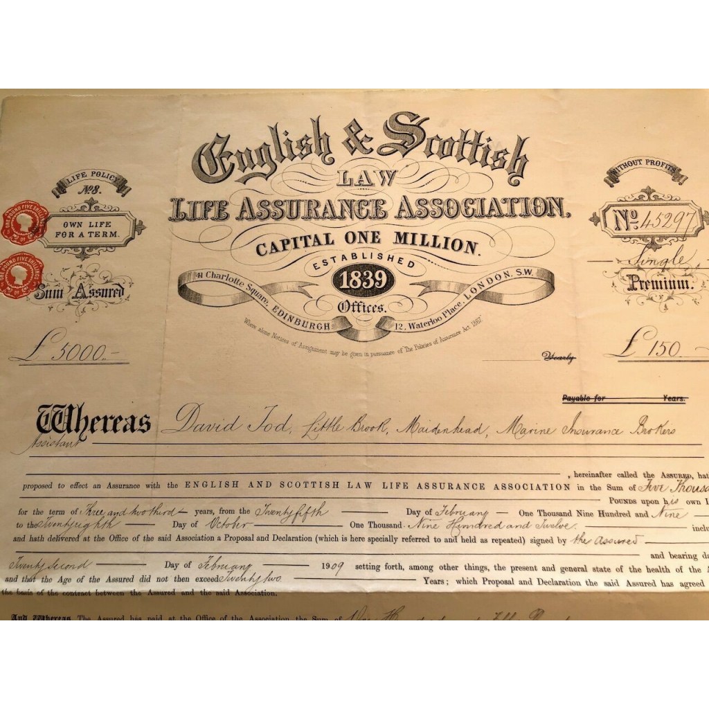 1909 - ENGLISH AND SCOTTISH LIFE ASSURANCE...