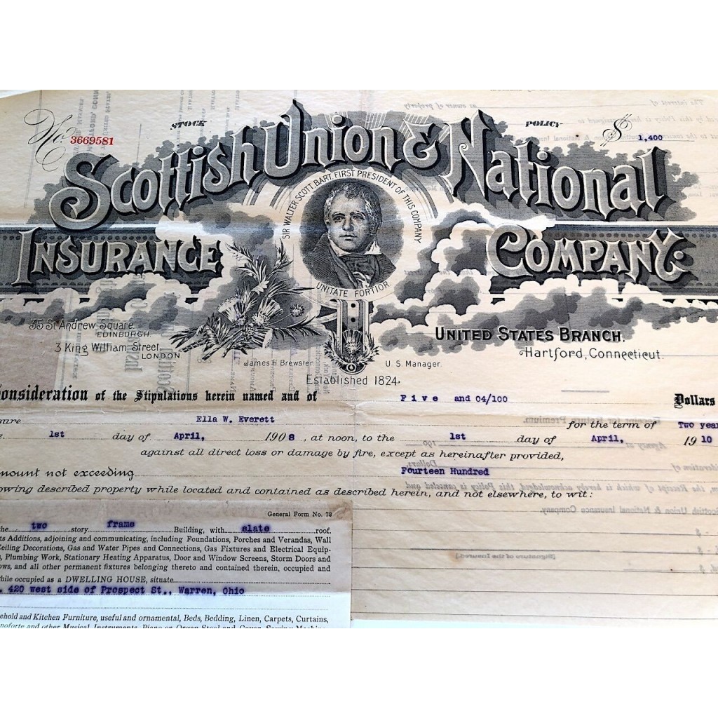 1908 - SCOTTISH UNION AND NATIONAL INSURANCE...
