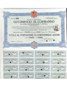 SOC. ANON. COTONIFICIO DI CORMANNO - 25 AZIONI MILANO 1917