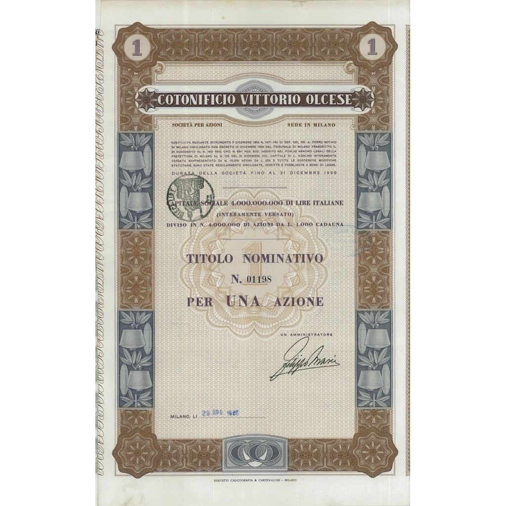 COTONIFICIO VITTORIO OLCESE - UNA AZIONE MILANO 1985
