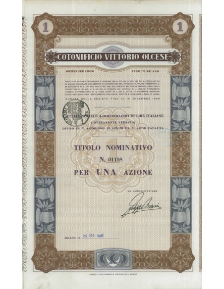 COTONIFICIO VITTORIO OLCESE - UNA AZIONE MILANO 1985