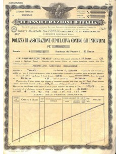 1939 - LE ASSICURAZIONI D'ITALIA - POLIZZA DI ASS. CUMUL....