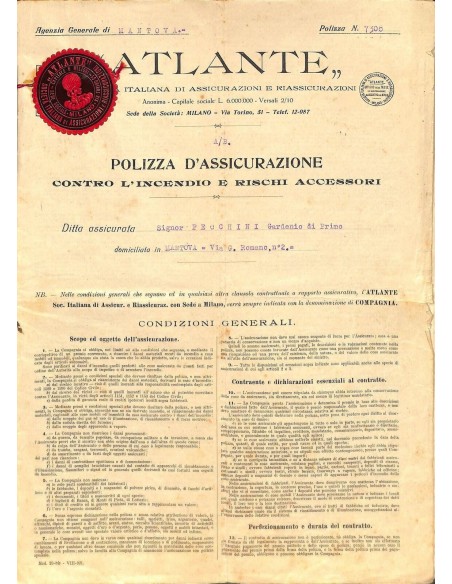 1921 - ATLANTE - SOC. ITAL. DI ASSICURAZIONI E RIASSICURAZIONI