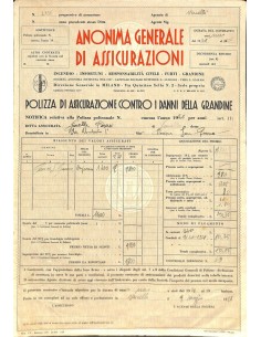1928 - ANONIMA GENERALE DI ASSICURAZIONI - POLIZZA DI...