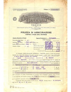 1929 - ASSICURAZIONI GENERALI - TRIESTE - POLIZZA DI ASS....