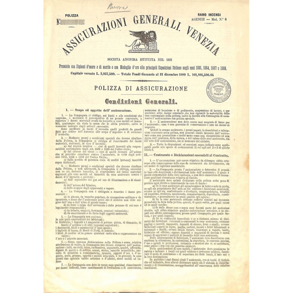 ASSICURAZIONI GENERALI. VENEZIA - POLIZZA DI...