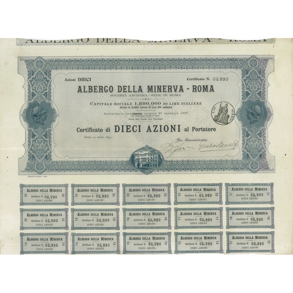 ALBERGO DELLA MINIERA - 10 AZIONI ROMA 1899
