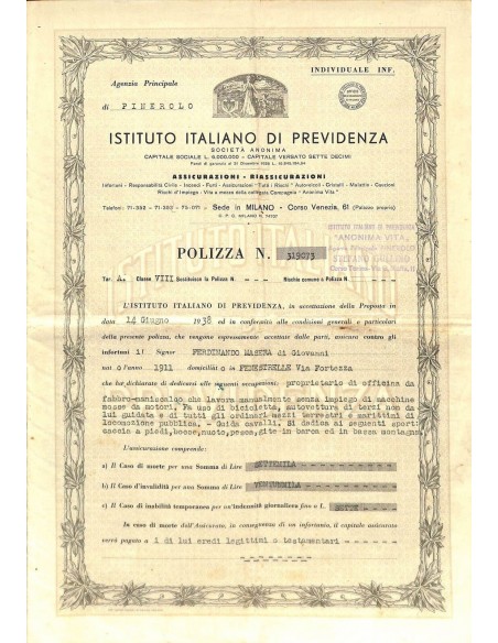 1938 - ISTITUTO ITALIANO DI PREVIDENZA