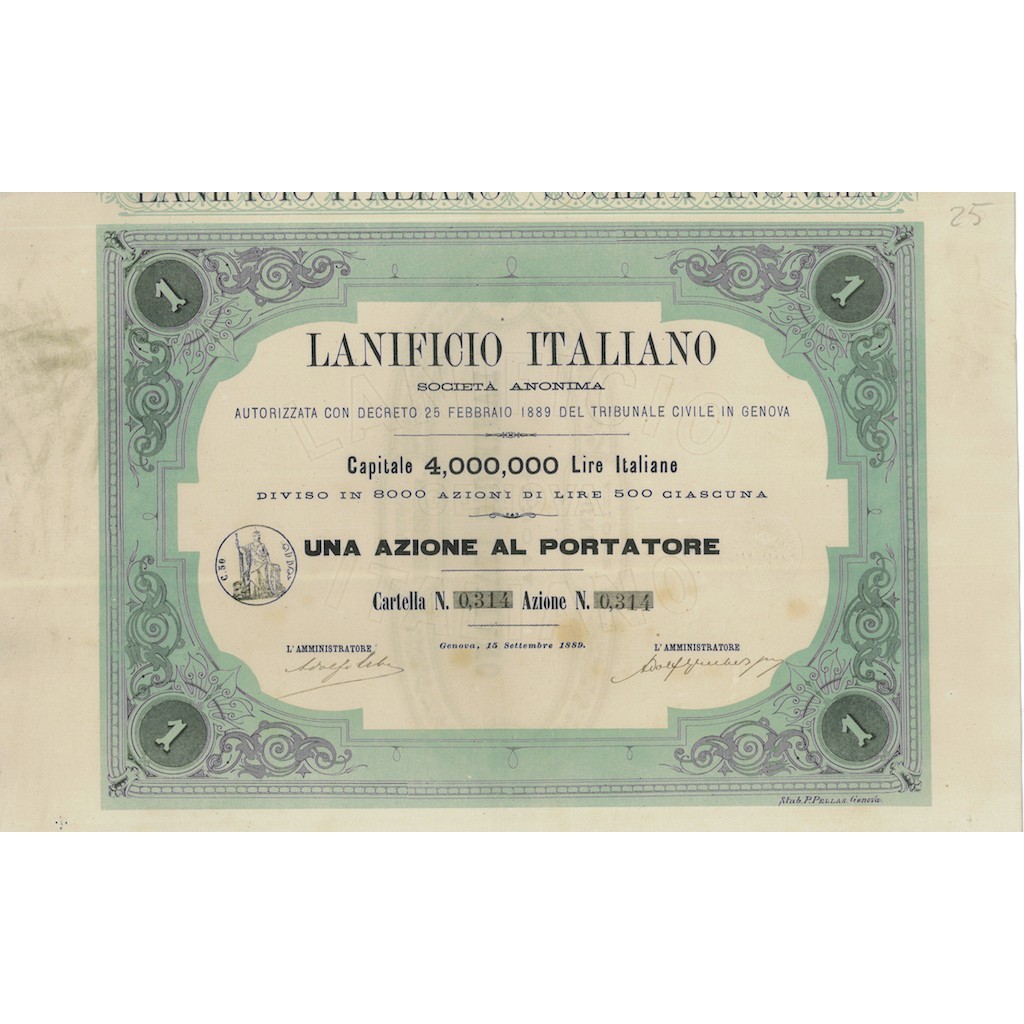 LANIFICIO ITALIANO SOC. ANON. - UNA AZIONE GENOVA 1889