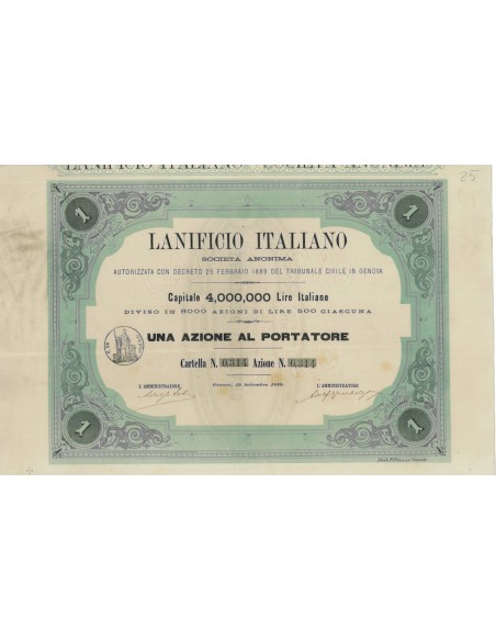 LANIFICIO ITALIANO SOC. ANON. - UNA AZIONE GENOVA 1889