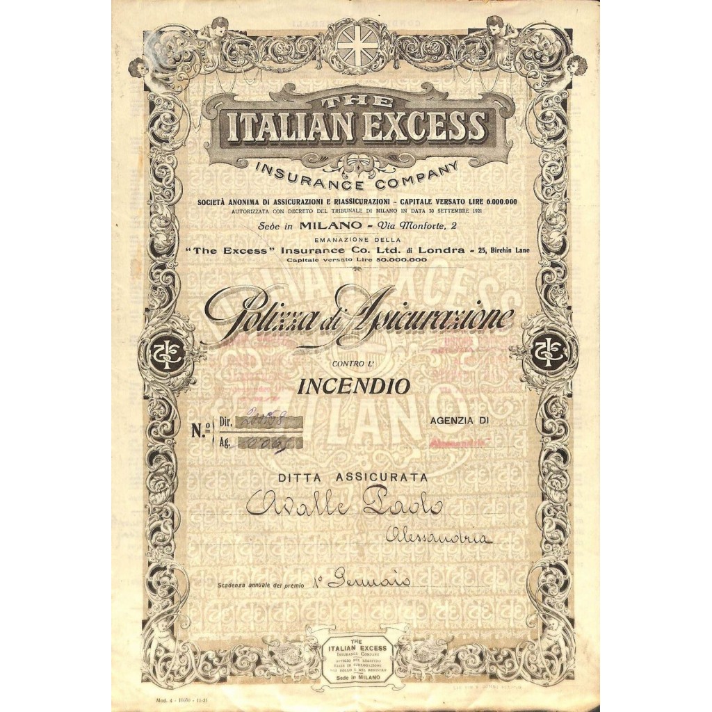 1922 - THE ITALIAN EXCESS INSURANCE COMPANY -...