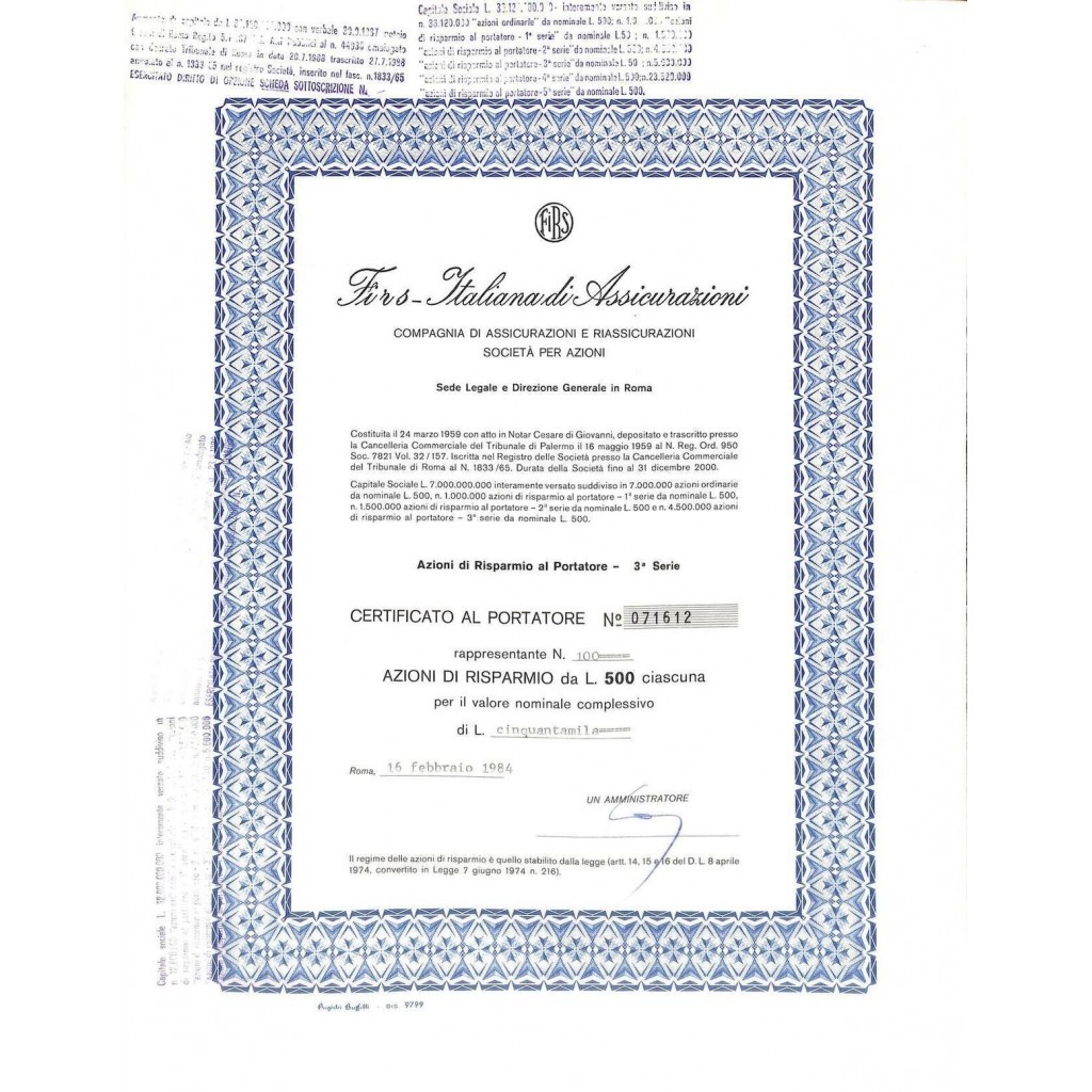 1984 - FIRS - ITALIANA DI ASSICURAZIONI