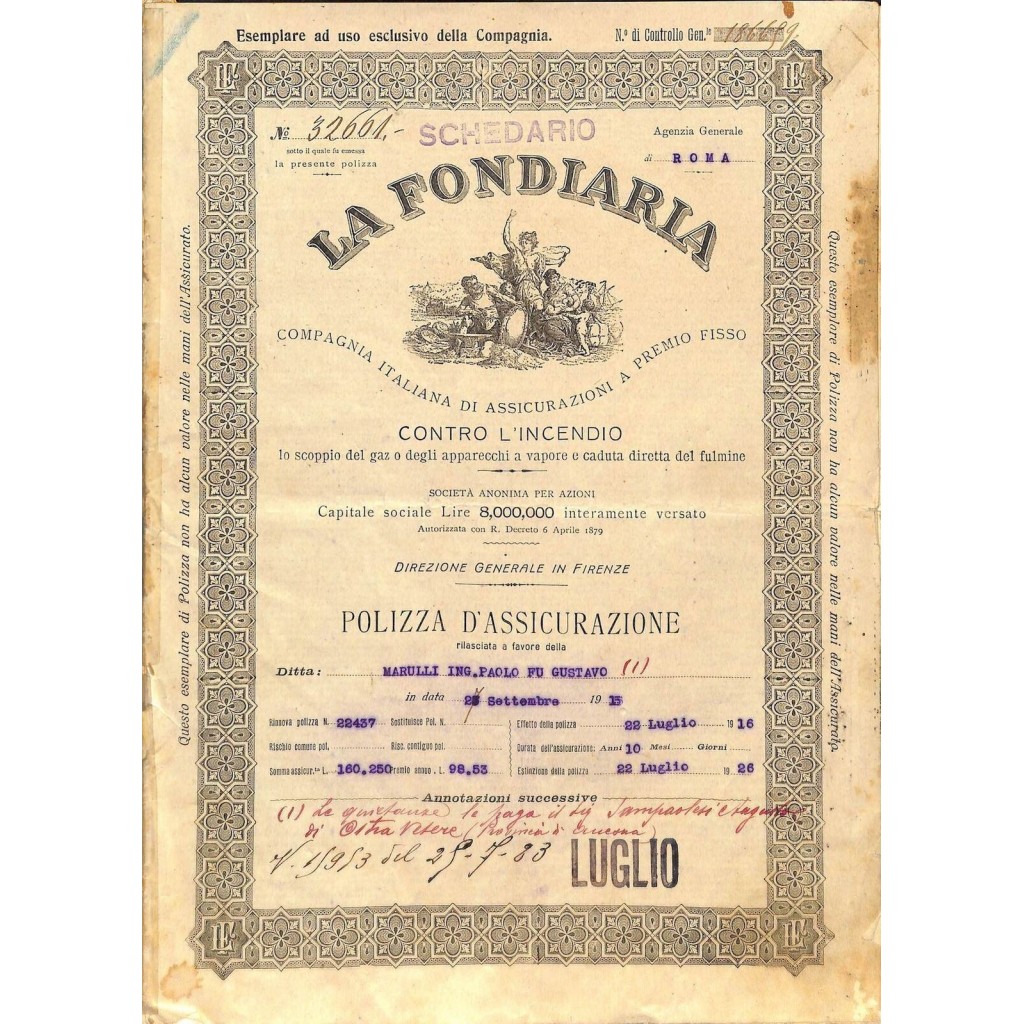 1915 - LA FONDIARIA - COMP. ITAL. DI ASSIC. A...