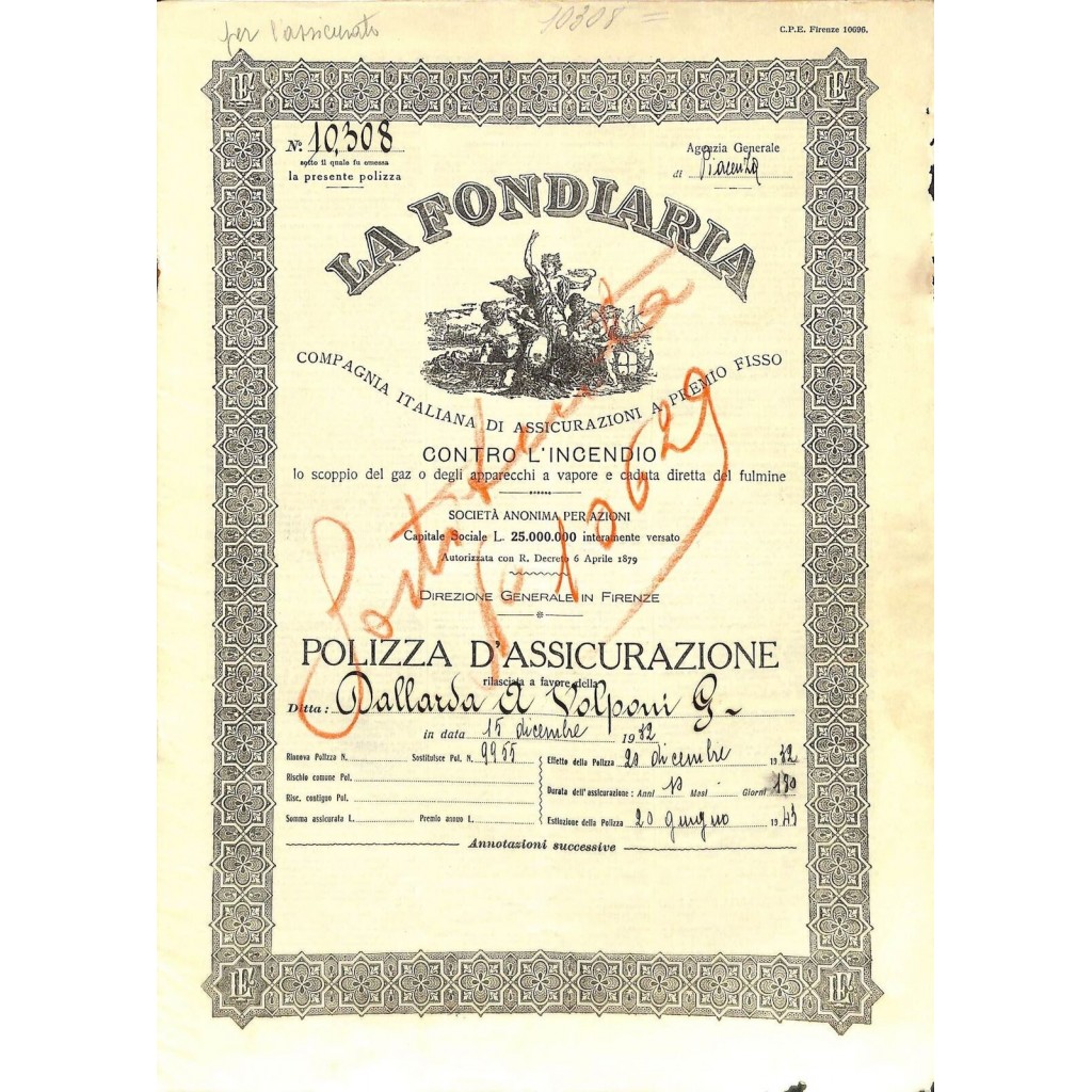 1932 - LA FONDIARIA - COMP. ITAL. DI ASSIC. A...