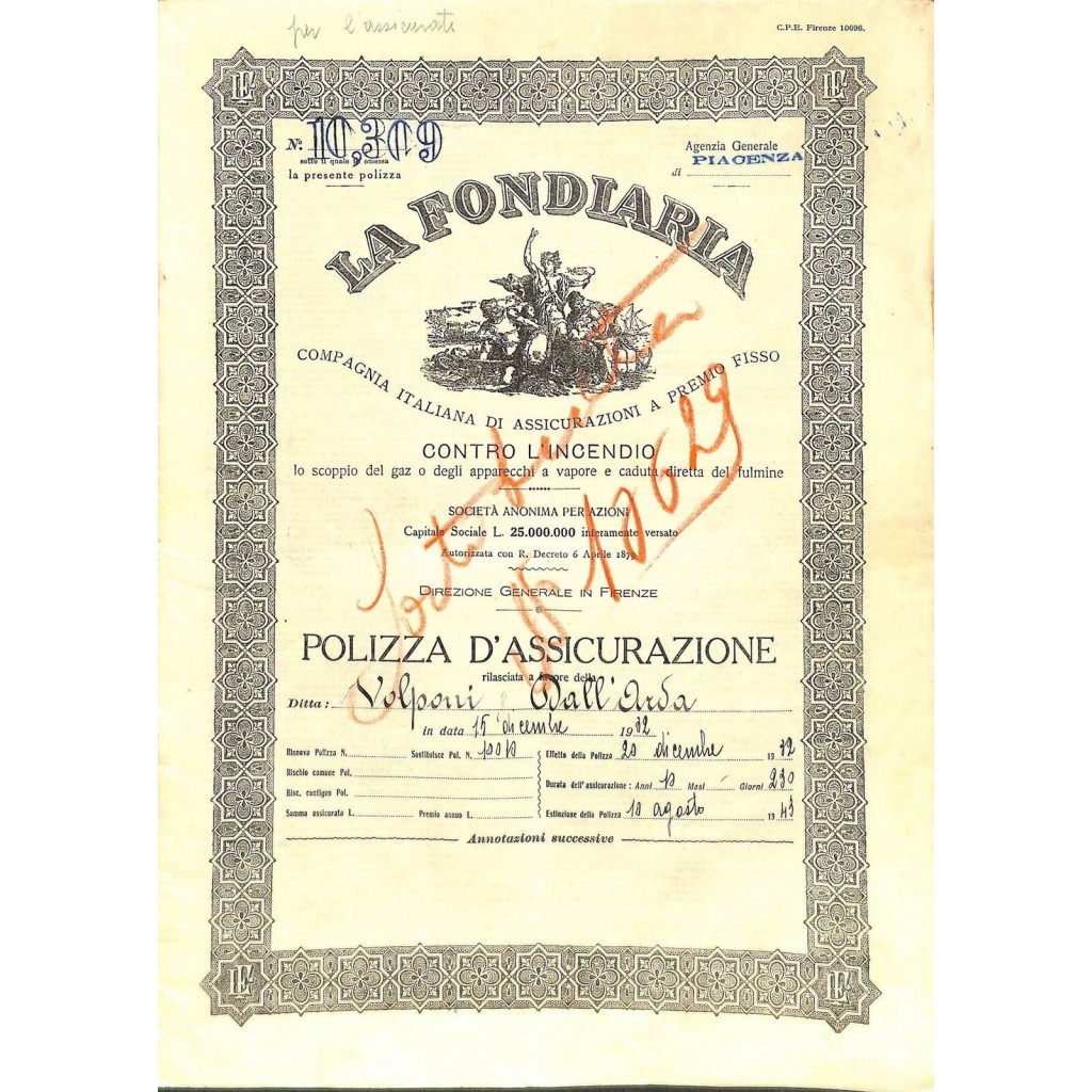 1932 - LA FONDIARIA - COMP. ITAL. DI ASSIC. A...