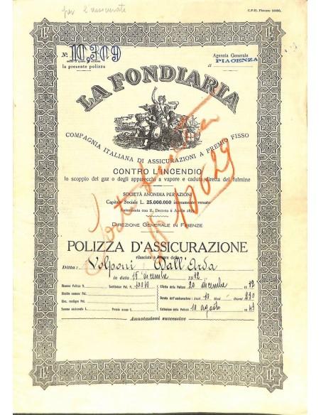 1932 - LA FONDIARIA - COMP. ITAL. DI ASSIC. A PREMIO FISSO CONTRO L'INCENDIO