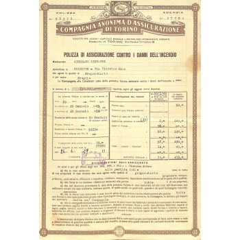1949 - COMPAGNIA ANONIMA D'ASSICURAZIONE DI TORINO - POLIZZA DI ASS. CONTRO I DANNI DELL'INCENDIO