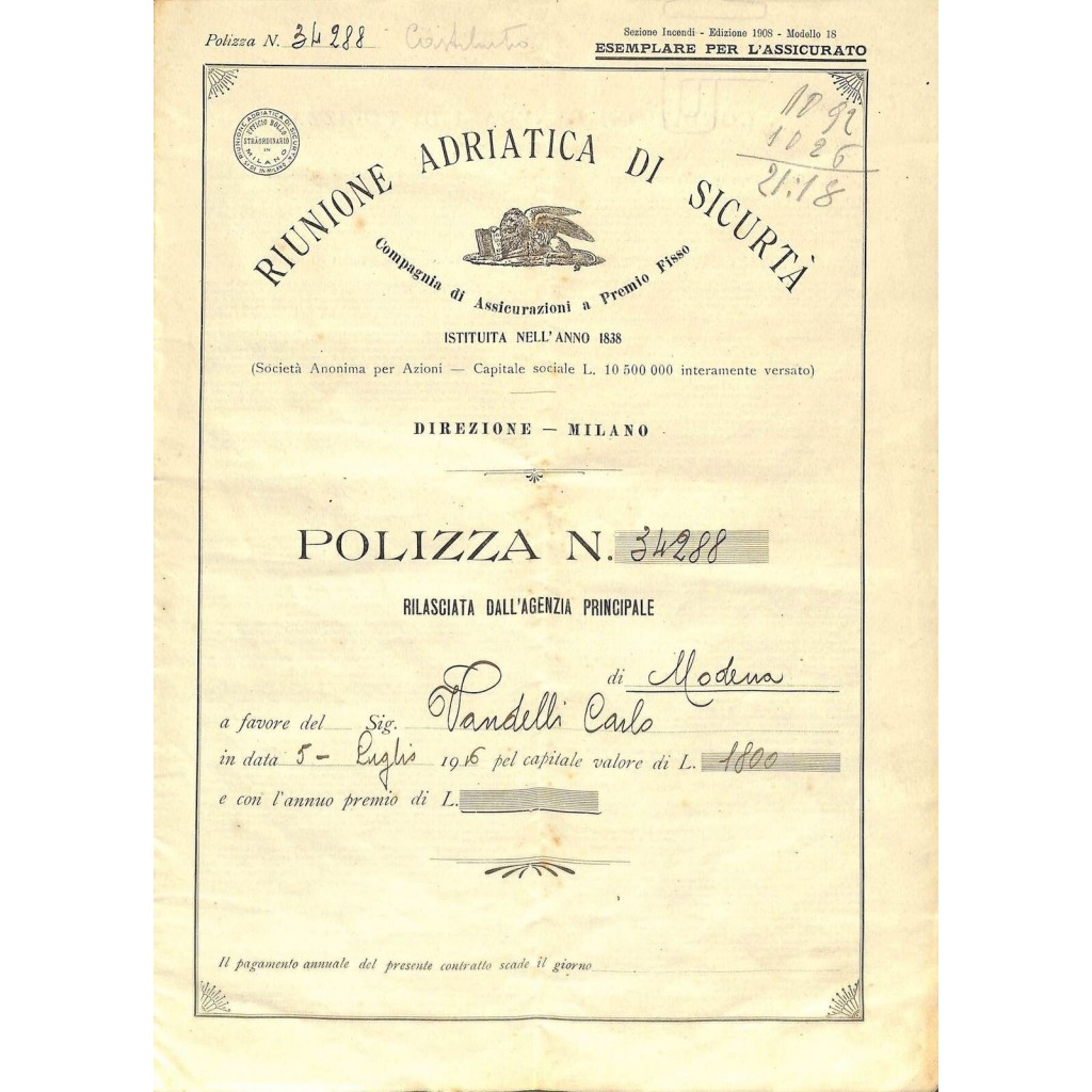 1916 - RIUNIONE ADRIATICA DI SICURTA' - COMP....
