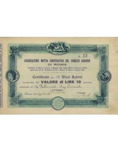 ASS. MUTUA COOP. DEL COMIZIO AGRARIO - 10 AZIONI ROMA 1921